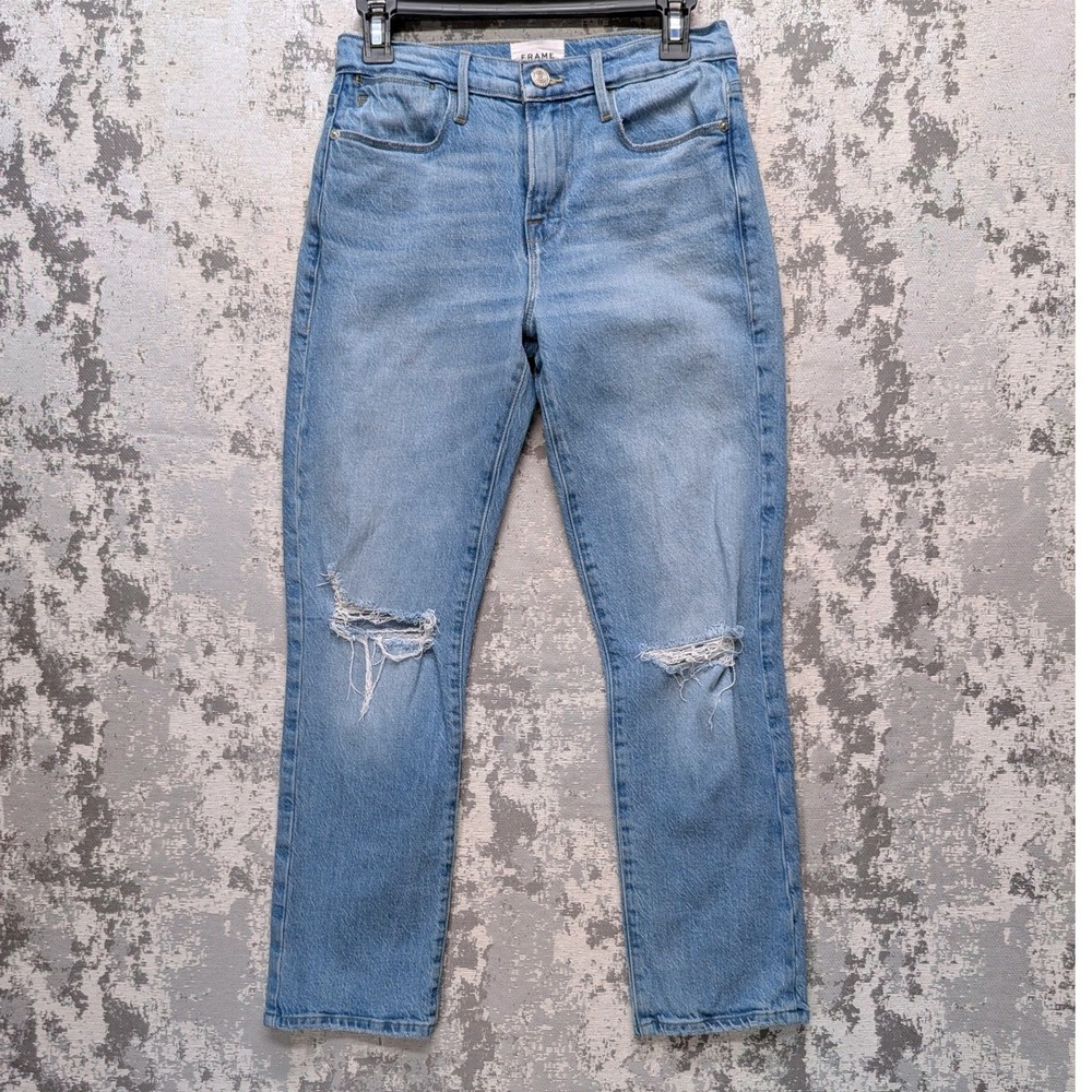 FRAME Le High Straight Jeans Sz 26 Light Wash Distressed Denim W28 L26.5‎